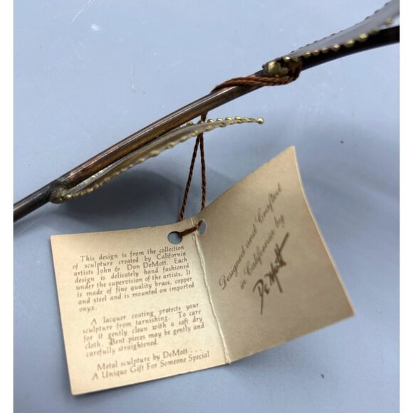 Vtg 70s DeMott Brass Copper Metal‎ Onyx Stone Rose Sculpture  Art Decor - Picture 7 of 7